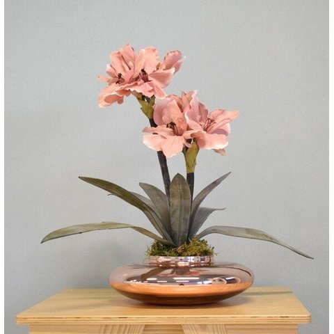 Flores Artificiais Arranjos de Flores Amarílis Rosa no Vaso Rose Gold | Linha Permanente