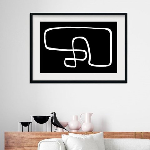 Quadro Abstrato Minimalista P&b - 60x48cm:madeira Branca