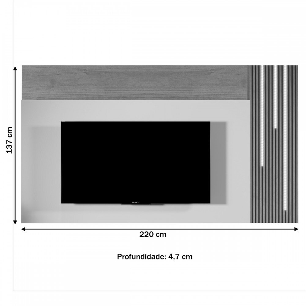 Painel para TV Até 75 Polegadas Valencia com Led Cascata Naturalle/Off White - Mavaular - 3