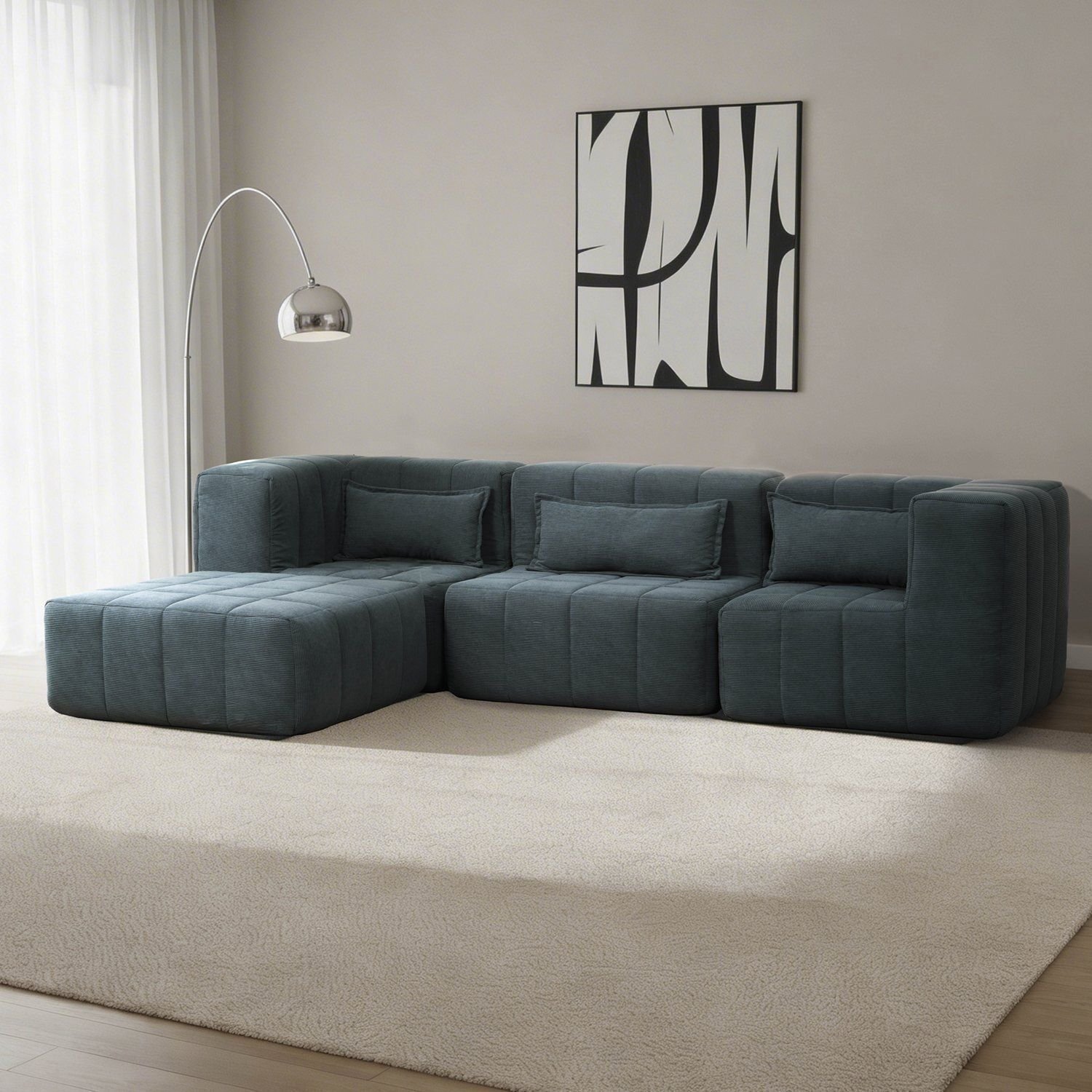 Sofá Modular 3 Lugares com Puff Easybox CabeCasa MadeiraOriginals