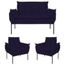 Ver imagem 1 de Kit 02 Poltronas + Namoradeira Reforçada Opala Metal Preto Azul Marinho