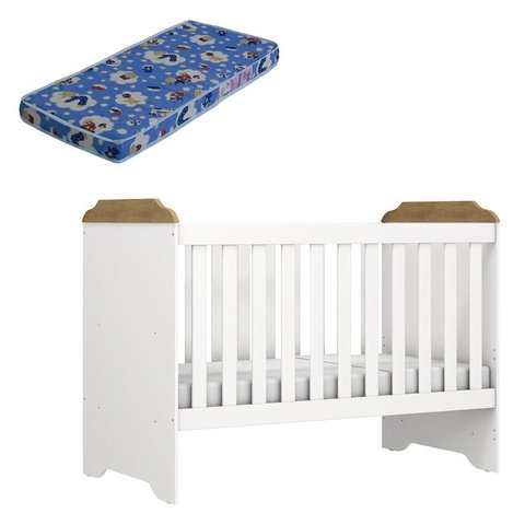 Berço Americano Mini Cama Mel Branco Acetinado Amadeirado com Colchão Ortobom - Carolina