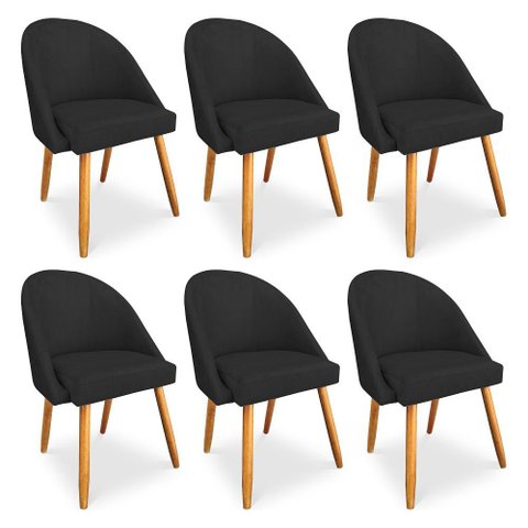 Kit 6 Cadeiras de Jantar Bela Veludo Preto Pés Palito Castanho - Pallazio