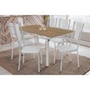 Ver imagem 1 de Sala de Jantar Completa Elba C/ Tampo de Madeira 160cm e 6 Cadeiras Lisboa Cromada/nogueira -