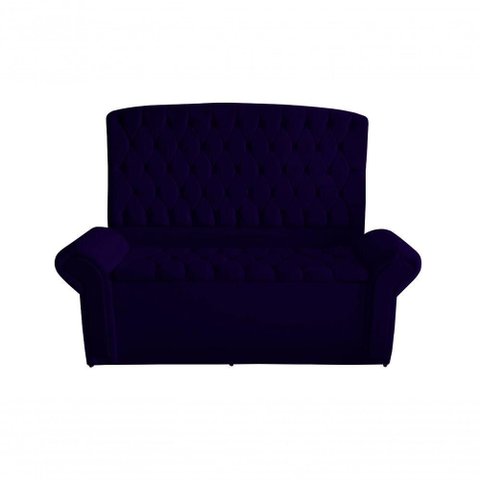 Kit Dubaí Cabeceira de Cama Box Casal e Recamier Baú Solteiro 90 Cm Suede Azul Marinho do Lar Mó