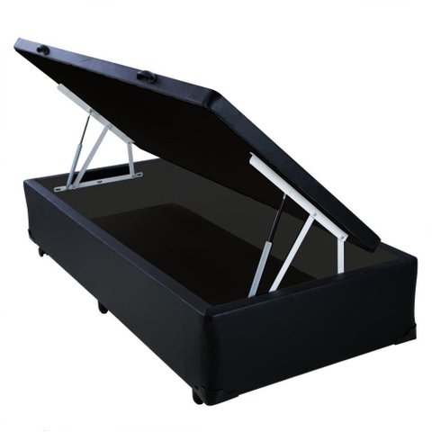 Cama Box Baú Solteiro Extremo Reforçado Principe Das Camas Sintético Preto 88x188x41