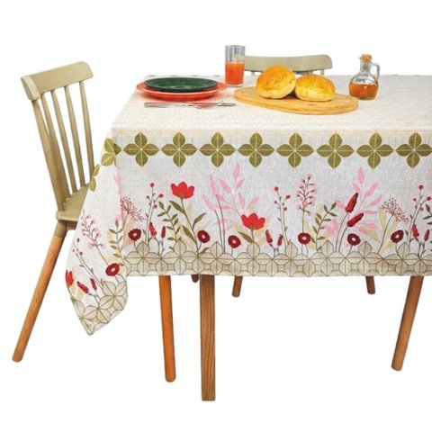 Toalha de Mesa 6 Lugares Lepper Pop Retangular 1,40x2,10m Algodão Poliéster Floral Jardineira