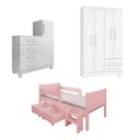 Ver imagem 1 de Kit Quarto Completo Cama Luna Plus Rosa Colchão + Cômoda Versátil Branca + Guarda-Roupa Paris Branco