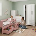Ver imagem 6 de Kit Quarto Completo Cama Luna Plus Rosa Colchão + Cômoda Versátil Branca + Guarda-Roupa Paris Branco
