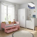 Ver imagem 3 de Kit Quarto Completo Cama Luna Plus Rosa Colchão + Cômoda Versátil Branca + Guarda-Roupa Paris Branco