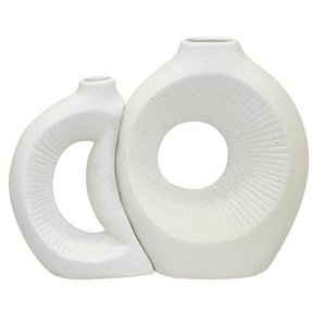 Jogo de Esculturas Vasos Decorativo em Cerâmica 2 Peças Solar - Rio Home