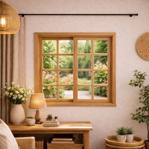 Janela de Madeira Vitro Quadriculado Correr Reto 100 (A) X 120 (L) Eucalipto Tratado