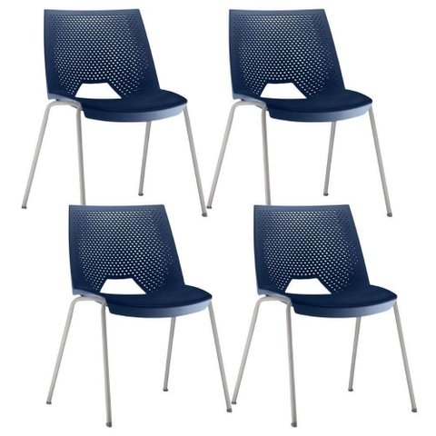 Kit 04 Cadeiras Empilhável Fixa Liked F02 Base Aço Cinza Azul - Lyam Decor