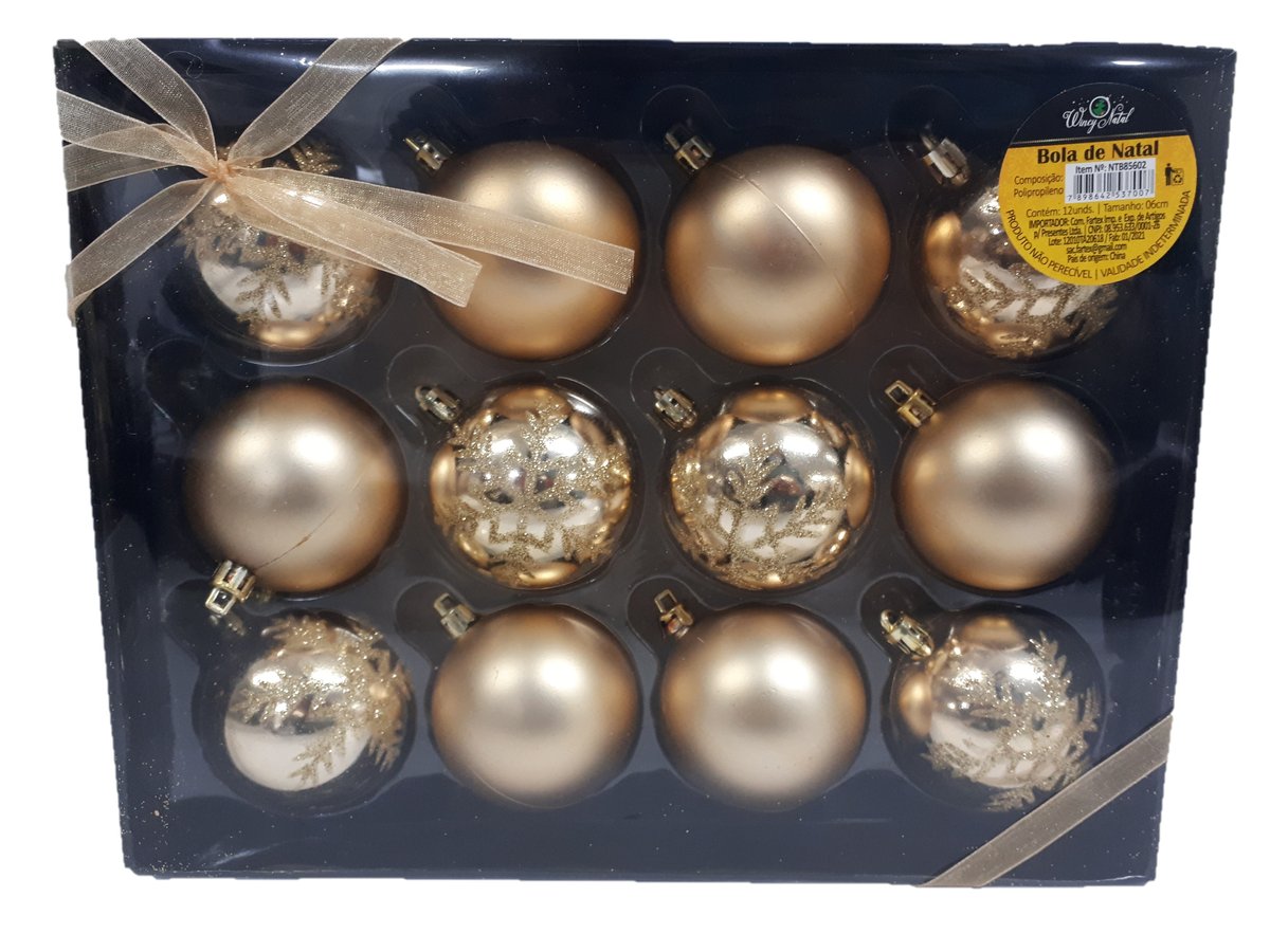 Kit de Bolas de Natal Decoradas com 12 Peças Wincy Ref.85602:Dourado - 1