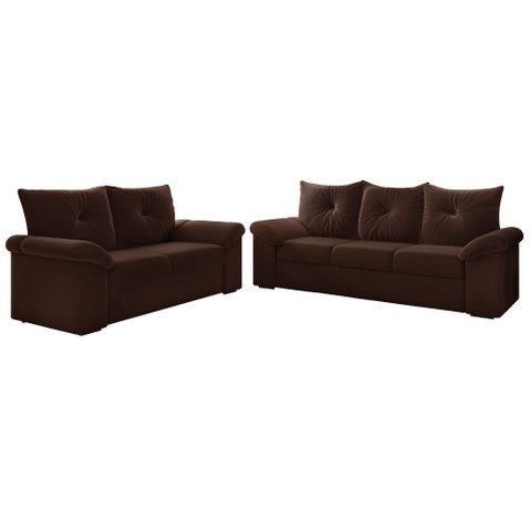 Conjunto de Sofá 2 e 3 Lugares Taurus Veludo Mamflex Marrom