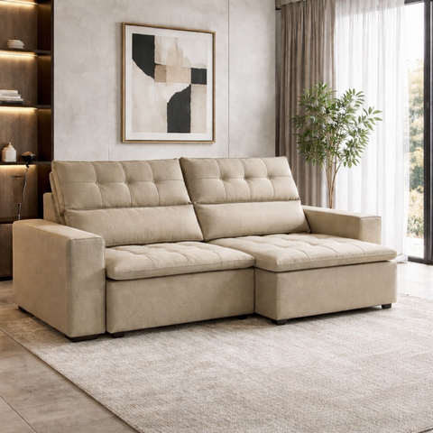 Sofá para Sala Reclinavel Estofado Torino 200cm Linho