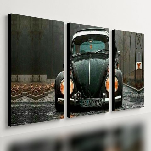 Kit 3 Quadro Fusca Placa Decorativa Carro Vintage Antigo 28x20cm