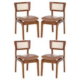 Kit 4 Cadeiras de Jantar Portugal em Madeira Imbuia com Tela Rattan Impermeável Caramelo L85 - 1