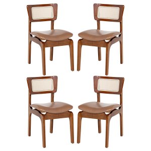 Kit 4 Cadeiras de Jantar Portugal em Madeira Imbuia com Tela Rattan Impermeável Caramelo L85
