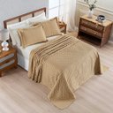 Ver imagem 7 de Kit Colcha Cobre Leito Plissê Casal Seersucker Premium 3 Peças Maciez e Leveza com Textura 3d Bege M