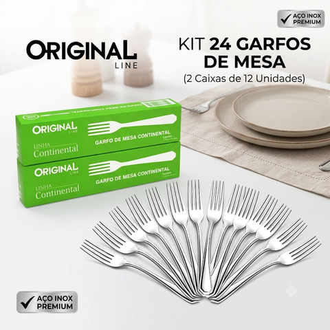 Kit c/24 Garfo Mesa Metal Inox Line Continental Restaurante