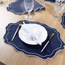 Ver imagem 4 de Kit 6 Jogos Americanos Bordado Simples com Guardanapos - Realeza Azul Marinho