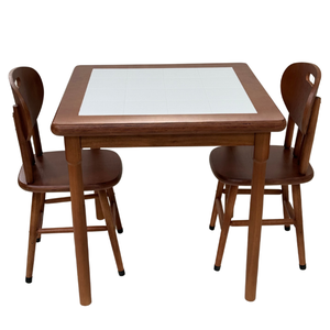 Conjunto de Mesa Jantar Madeira 80x80 Mosaico Branco com 2 Cadeiras Marrom