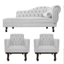 Ver imagem 1 de Kit Diva Recamier Diana 140cm Lado Esquerdo e 02 Poltronas Classic Suede Branco - ADJ Decor