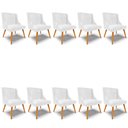 Ver imagem 1 de Kit 10 Cadeiras Estofadas para Sala de Jantar Pés Palito Lia Sintético Premium Branco - Ibiza
