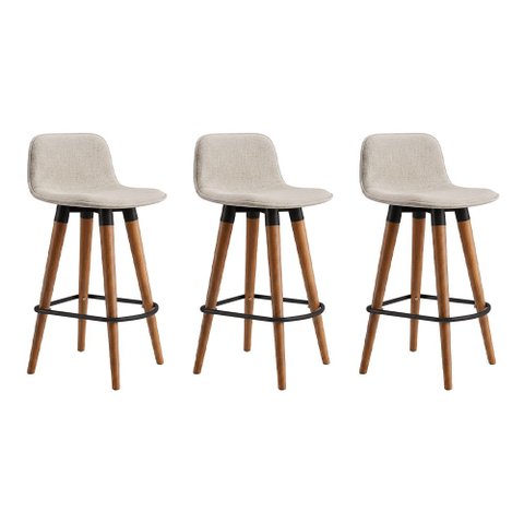Kit 3 Banquetas Linea Baixa Luxo Aço Preta Assento Linho Ilha Cozinha Design Moderno - Preta/Palha
