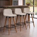 Ver imagem 2 de Kit 3 Banquetas Linea Baixa Luxo Aço Preta Assento Linho Ilha Cozinha Design Moderno - Preta/Palha