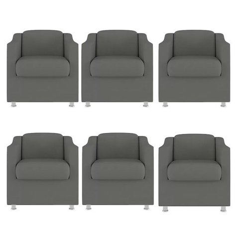 Kit 6 Poltronas Bia Decorativa Reforçada Recepção Clinica Salão Sala de Estar Suede:cinza