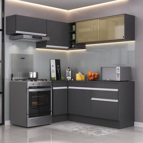 Armário De Cozinha Completa De Canto Mp2094.898 Preto/branco