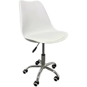 Cadeira de Escritório Eames Leda com Assento Pu Giratória:branco