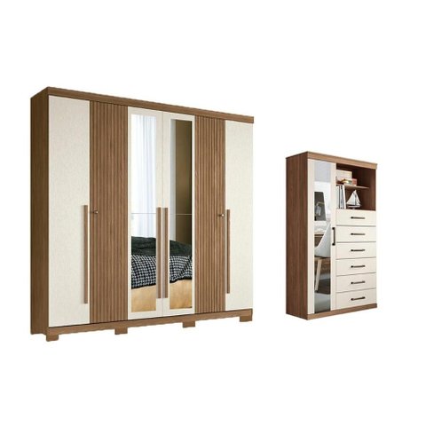 Quarto Completo Modu +Cômoda QC352 Jatoba/Areia - Santos Andirá