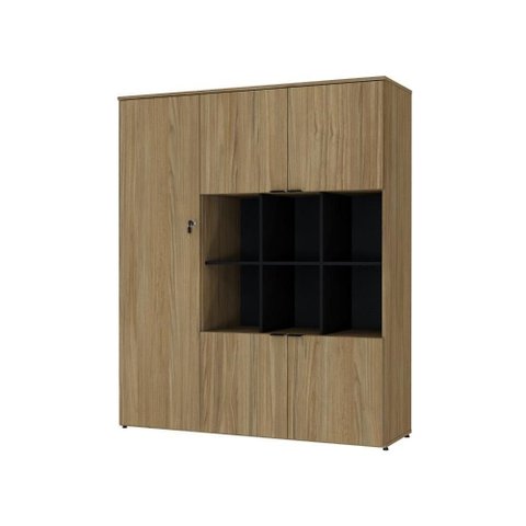 Armário Alto com Nichos e 05 Portas 161,5x135x42cm Wlan135 Vermont Oak - Preto
