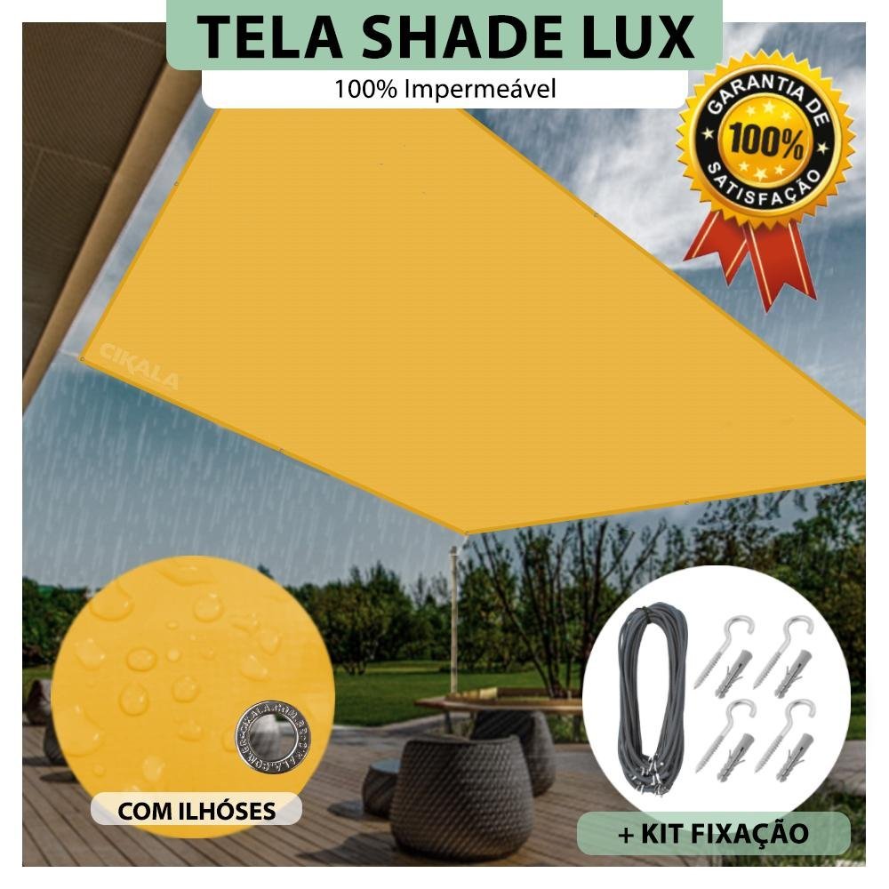 Tela Lona Amarela 6.5x3.5 Metros Sombreamento Impermeável Shade Lux + Kit - 5