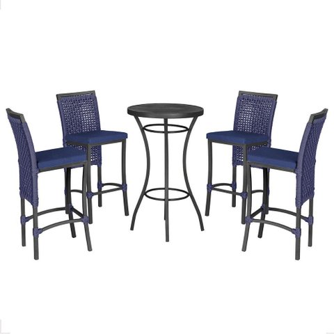 Mesa Bistro e 4 Banquetas Roma Preta Corda Náutica 10 Trama Original