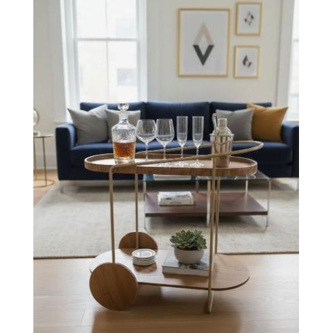 Carrinho Adega Bar Laminado Dourado Bandeja com e sem Borda