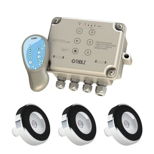 Kit Led Piscina 3 Leds Rgb 6w Tholz e Easy Pool Timer MadeiraMadeira