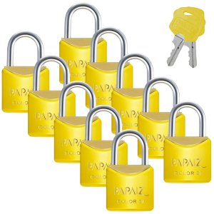 Cadeado Pequeno 20mm Haste Curta Latão Maciço Amarelo com Chave | Papaiz | Kit 10 Un