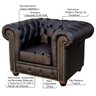 Poltrona Sala de Estar Chesterfield com Pés Madeira Couro Preto - Gran Belo - 2