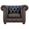 Poltrona Sala de Estar Chesterfield com Pés Madeira Couro Preto - Gran Belo - 1