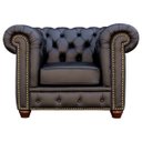 Ver imagem 1 de Poltrona Sala de Estar Chesterfield com Pés Madeira Couro Preto - Gran Belo