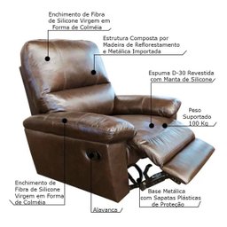 Poltrona do Papai Reclinável Giratória Armênia Glider Mecânico Couro Marrom - Gran Belo - 2