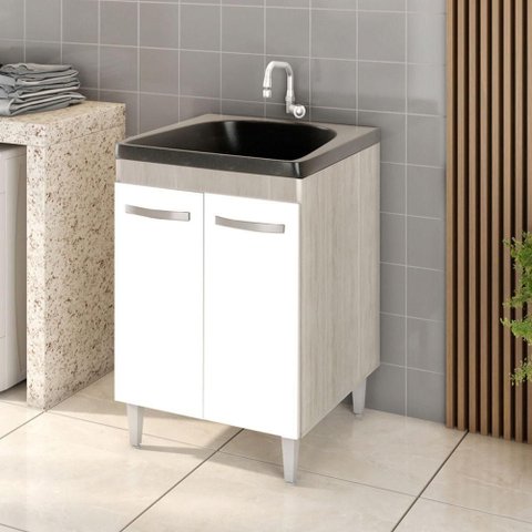 Balcão Gabinete Tanque com Cuba 0,60x0,60 Vectra Elmo/branco Hr Móveis