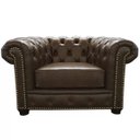 Ver imagem 1 de Poltrona Sala de Estar Chesterfield com Pés Madeira Couro Marrom - Gran Belo