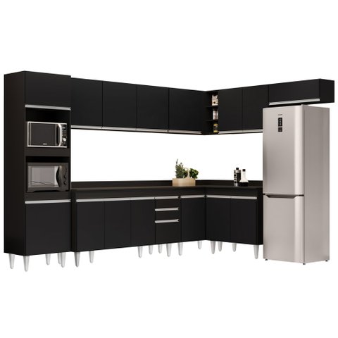 Armário de Cozinha Modulada de Canto 8 Peças CP08 Balcão com Tampo Preto - Lumil Lumil Móveis