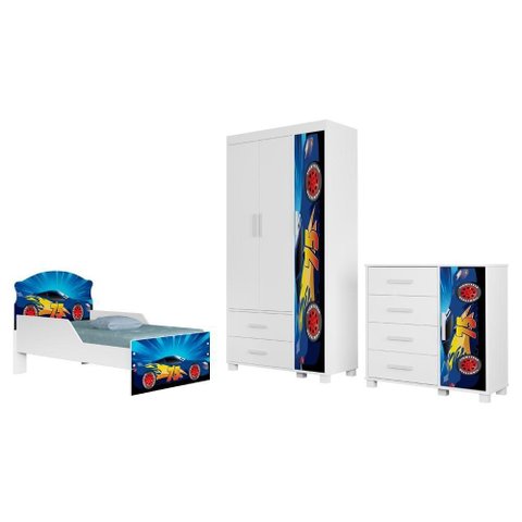 Quarto Infantil 3 Peças com Mini Cama MDF Livia Azul Decmade