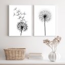 Ver imagem 2 de Kit 2 Quadros Minimalistas Flor Dente de leão 45x34cm:madeira Branca